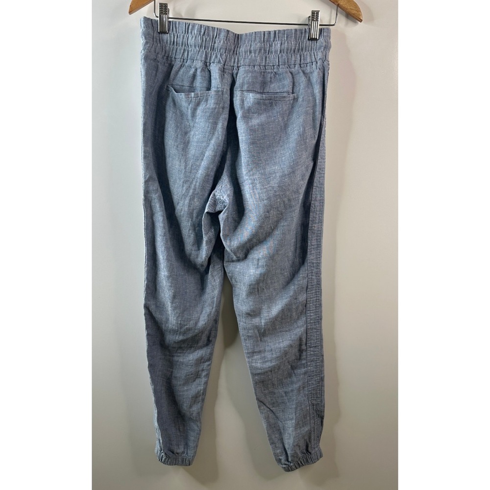 Athleta CABO Linen Jogger Pants Chambray Blue Resort Beach Zip Pockets Size 0 - Picture 10 of 14